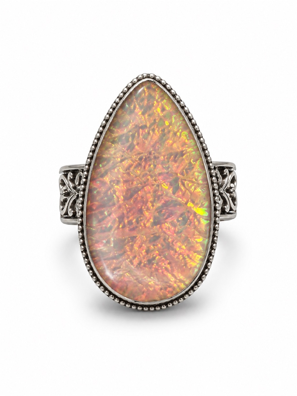 Sterling Silver Teardrop Orange Opal Statement Ring